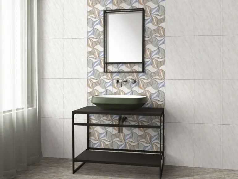 small-bathroom design with a mix of beige and brown tone tiles